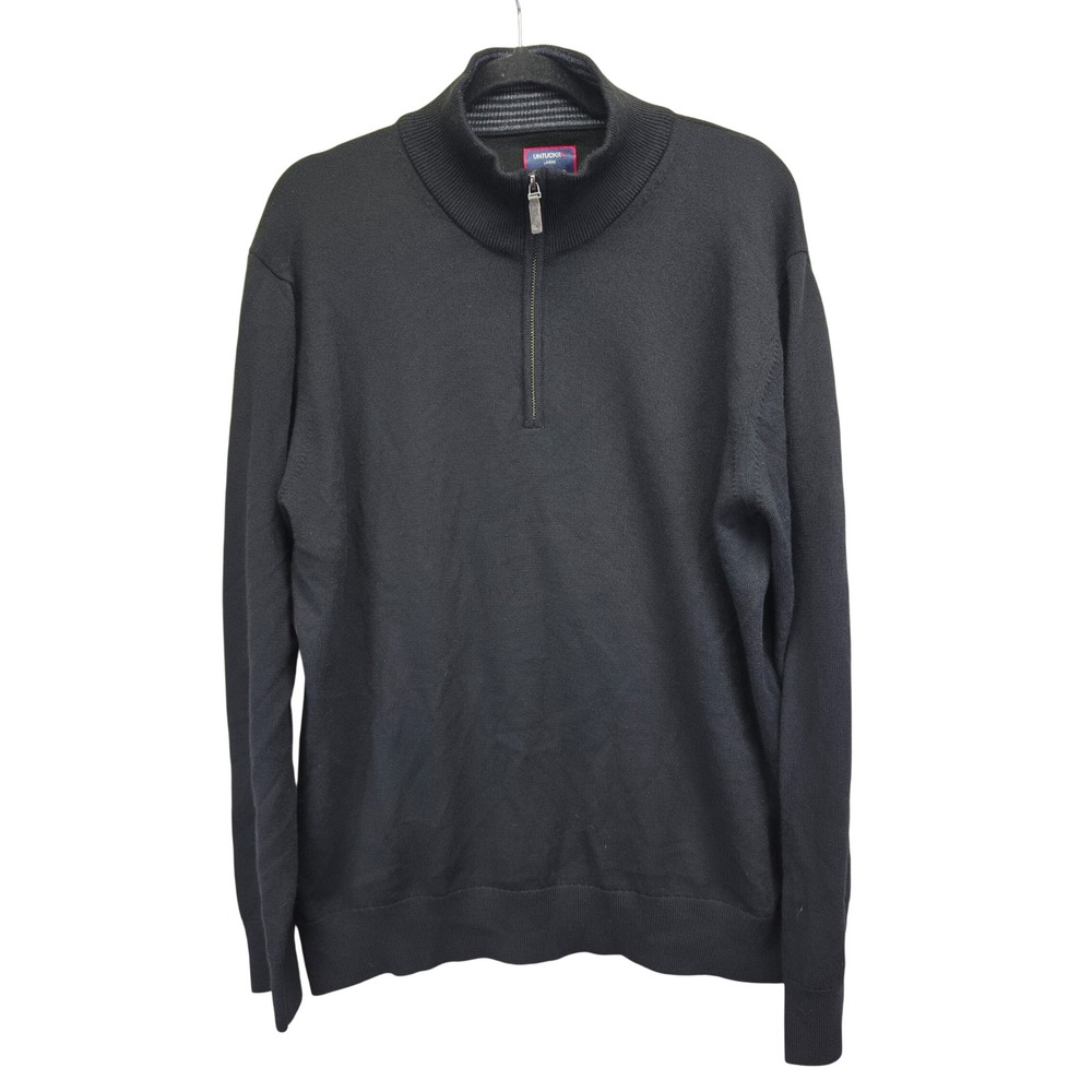 UNTUCKit‎ Belguardo Black Merino Wool Quarter Zip Sweater Mens Large Preppy